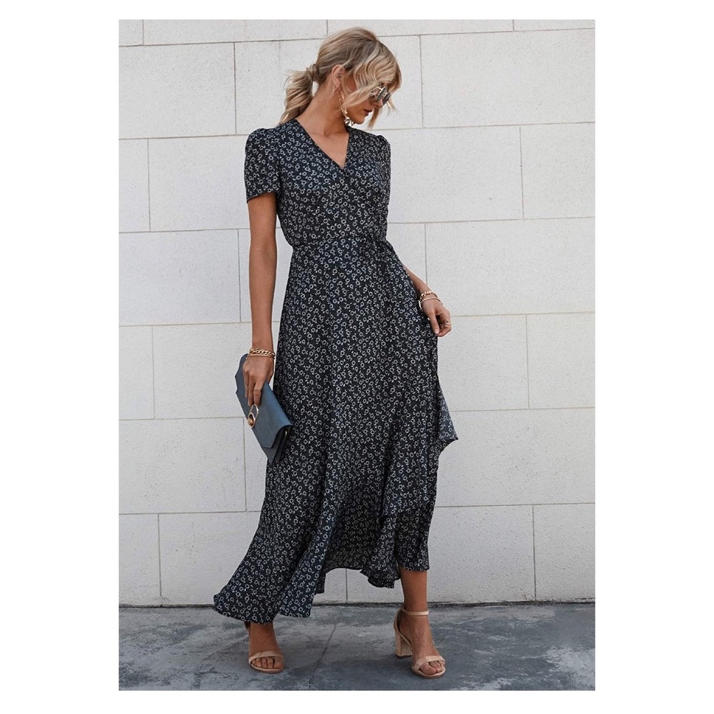 Boho Floral wrap dress with ruffle hem - Picture 2 of 10